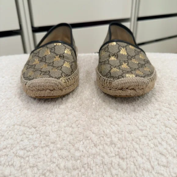 Gucci Beige and Gold Bee Espadrilles 35 - Picture 7 of 11
